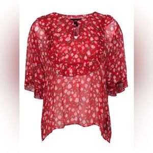 The Kooples Red Floral Sheer Blouse